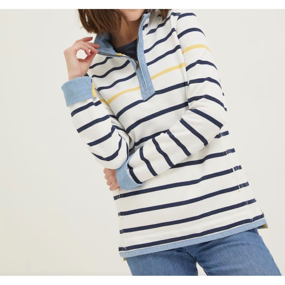 Fat Face Womens 14 Medium Natural Airlie Striped Sweatshirt Yellow Blue